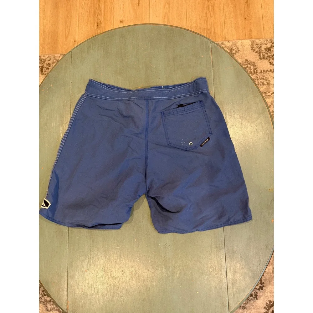 Y2K Quiksilver Mens Blue Board Shorts Size 34 Lace Up Surf Swim Trunks 0101242
